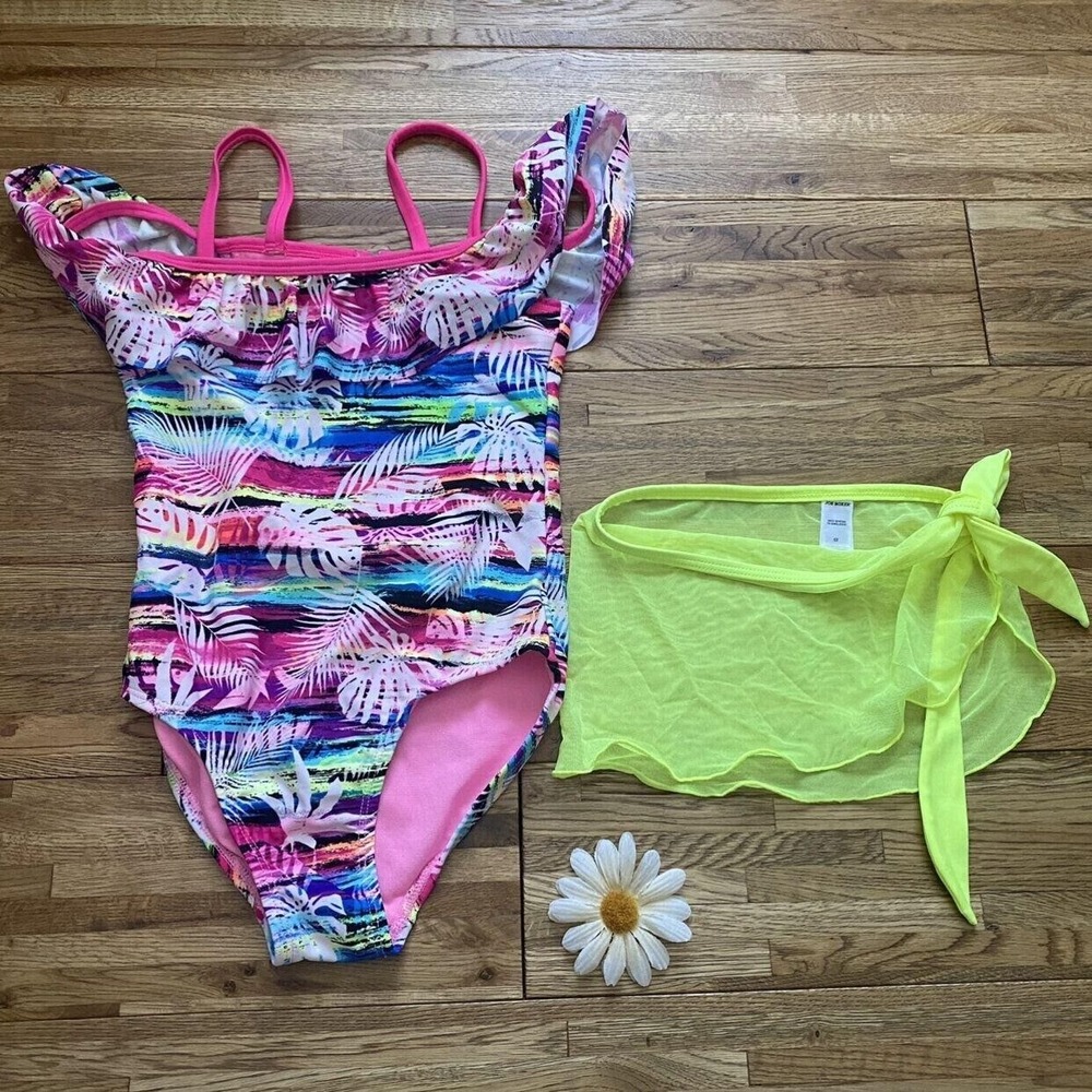 Wonder Nation Multi Color One‎ Piece Swim Suit And Wrap Size 6/6x
